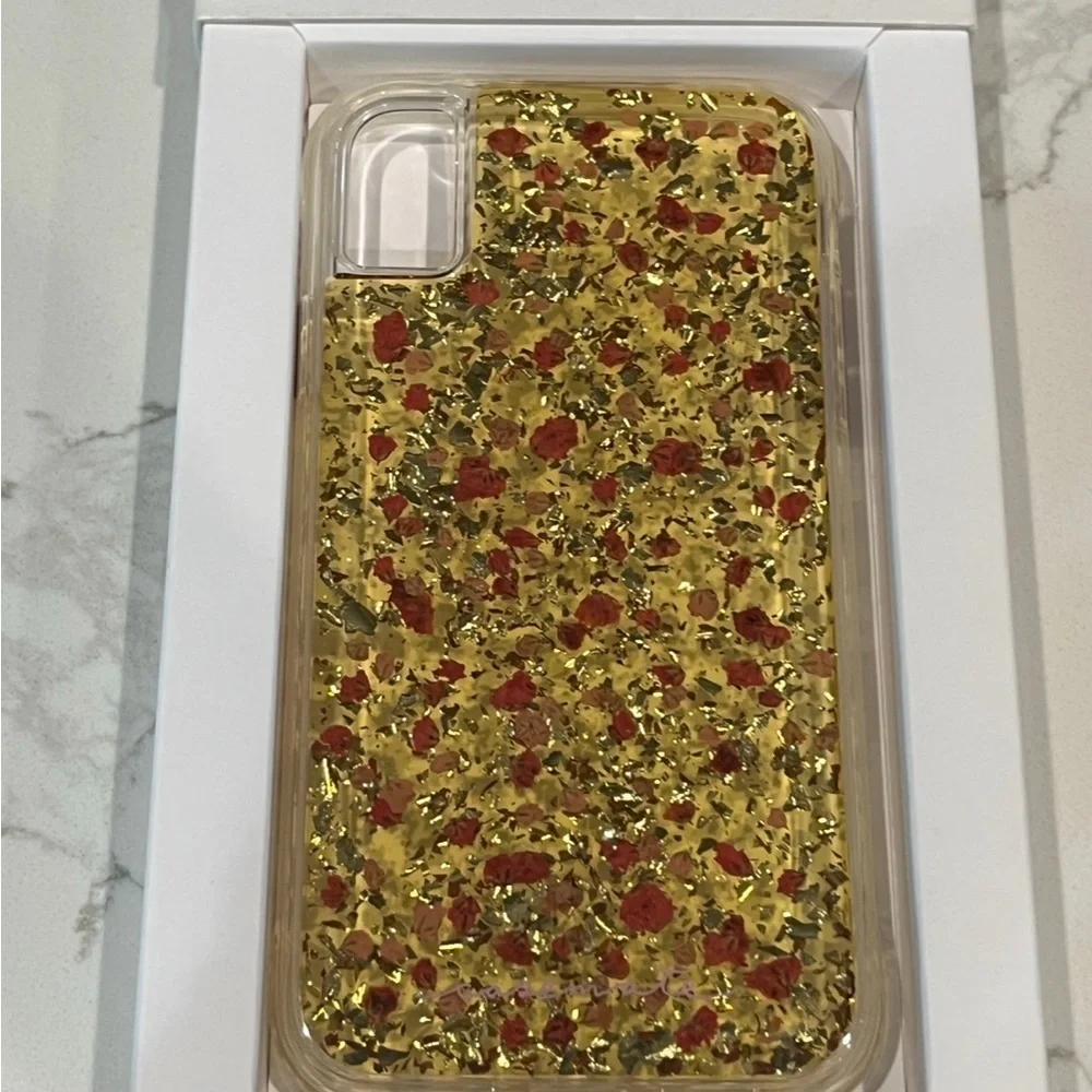 Phone case case-mate Ditsy Petals Floral iPhone XR Case - Gold with Red Accents